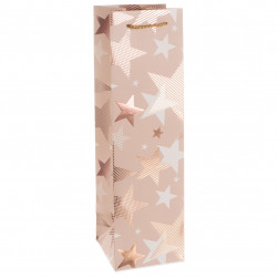 Пакет подарочный для вина, 210гр, Мириады звезд, Розовый, Металлик, 38*11*11 см, 1 шт.