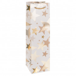 Пакет подарочный для вина, 210гр, Мириады звезд, Белый, Металлик, 38*11*11 см, 1 шт.