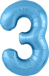 Шар (40''/102 см) Цифра, 3 Slim, Голубой, 1 шт. в уп.