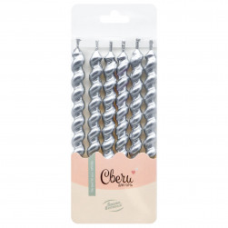 Свечи Роскошная серия, Серебро, Металлик, 0,8*7,5 + 2,5 см, 6 шт. с держат.