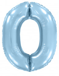 Шар (40''/102 см) Цифра, 0, Голубой, Макарунс, 1 шт. в уп.