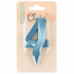 Свеча Цифра, 4 Грани, Синяя бирюза, 7 см, 1 шт. с держат.
