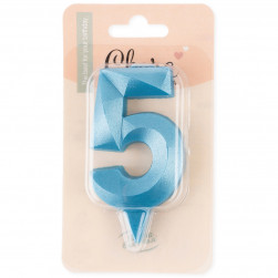 Свеча Цифра, 5 Грани, Синяя бирюза, 7 см, 1 шт. с держат.