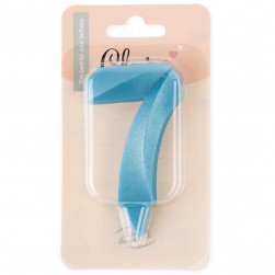 Свеча Цифра, 7 Грани, Синяя бирюза, 7 см, 1 шт. с держат.