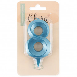 Свеча Цифра, 8 Грани, Синяя бирюза, 7 см, 1 шт. с держат.