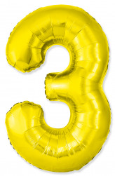 Шар (40''/102 см) Цифра, 3 Slim, Золото, 1 шт. в уп.