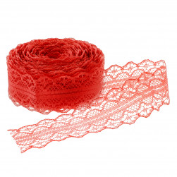 Декоративная лента (3 см*10 м) Тонкое Кружево, Красный, 1 шт.
