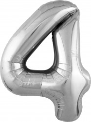Шар (40''/102 см) Цифра, 4 Slim, Серебро, 1 шт. в уп.