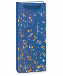 Пакет подарочный для вина, 210гр, Тысячи созвездий, Дизайн №2, Синий/Золото, Металлик, 36*12*9 см, 1