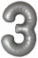 Логотип «Шар (40''/102 см) Цифра, 3 Slim, Лунное Серебро, Матовый, 1 шт. в уп.»