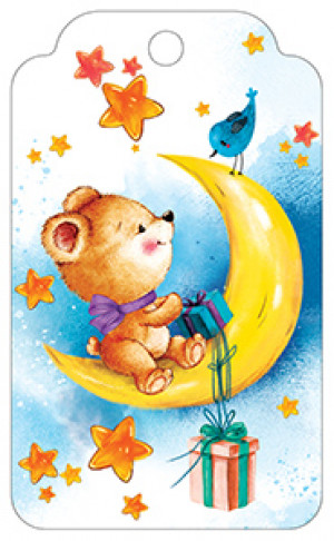 Логотип «Бирки для подарков, Медвежонок на луне, 5*8,5 см, 20 шт.»