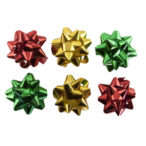 Логотип «Бант Звезда, Микс 3 цвета, Красный/Золото/Зеленый, Металлик, 7,6 см, 6 шт.»
