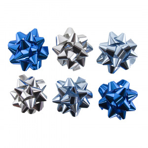 Логотип «Бант Звезда, Микс 3 цвета, Синий/Голубой/Серебро, Металлик, 7,6 см, 6 шт.»