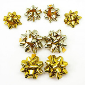Логотип «Бант Звезда, Золотой микс, Голография, 7 см, 8 шт.»