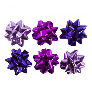 Логотип «Бант Звезда, Микс 3 цвета, Розовый/Фуксия/Фиолетовый, Металлик, 7,6 см, 6 шт.»