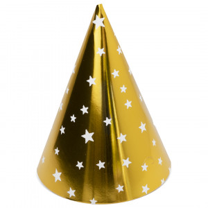 Логотип «Колпаки, Белые звезды, Золото/Белый, металлик, 16 см, 6 шт.»