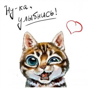 Логотип «Мини-открытка, Ну-ка, Улыбнись! (котик и сердечко), 7*7 см, 20 шт.»
