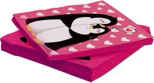 Логотип «Салфетки, Влюбленные пингвины, Розовый, 33*33 см, 20 шт.»