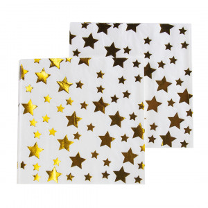 Логотип «Салфетки, Звезды Микс, Белый/Золото, Металлик, 33*33 см, 12 шт.»