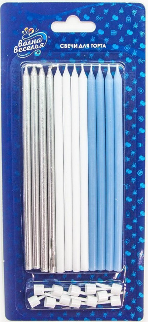 Логотип «Свечи Голубой микс, Металлик, 14,5 см, 12 шт. с держат.»