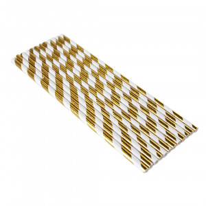 Логотип «Трубочки для коктейлей, Полосы, Белый/Золото, металлик, 12 шт.»