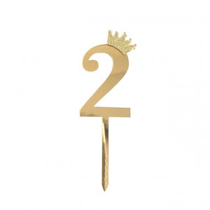Логотип «Топпер, Цифра, 2, с короной, Золото, Металлик, 7*18 см, 1 шт.»