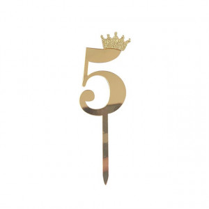 Логотип «Топпер, Цифра, 5, с короной, Золото, Металлик, 7*18 см, 1 шт.»