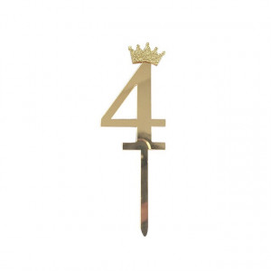 Логотип «Топпер, Цифра, 4, с короной, Золото, Металлик, 7*18 см, 1 шт.»