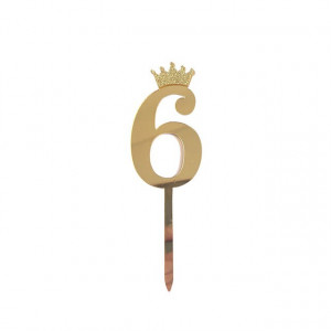 Логотип «Топпер, Цифра, 6, с короной, Золото, Металлик, 7*18 см, 1 шт.»