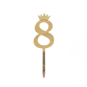 Логотип «Топпер, Цифра, 8, с короной, Золото, Металлик, 7*18 см, 1 шт.»