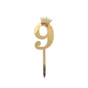 Логотип «Топпер, Цифра, 9, с короной, Золото, Металлик, 7*18 см, 1 шт.»