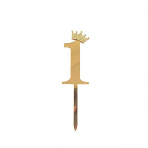 Логотип «Топпер, Цифра, 1, с короной, Золото, Металлик, 7*18 см, 1 шт.»