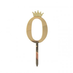 Логотип «Топпер, Цифра, 0, с короной, Золото, Металлик, 7*18 см, 1 шт.»