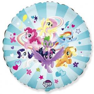 Логотип «Шар (18''/46 см) Круг, My Little Pony, Дружные Лошадки, Голубой, 1 шт.»