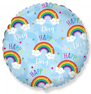 Логотип «Шар (18''/46 см) Круг, Happy Day (радуга в облаках), Голубой, 1 шт.»