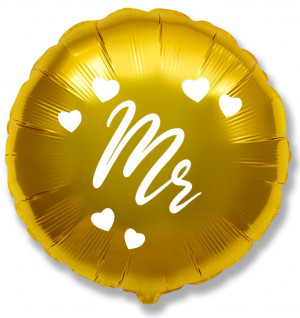 Логотип «Шар (18''/46 см) Круг, Mr, Жених, Золото, 1 шт.»