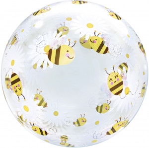 Логотип «Шар (20''/51 см) Deco Bubble, Ромашки и пчелы, Прозрачный, Кристалл, 1 шт. в уп.»