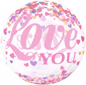 Логотип «Шар (20''/51 см) Deco Bubble, Love, Множество сердец, Прозрачный, Кристалл, 1 шт. в уп.»