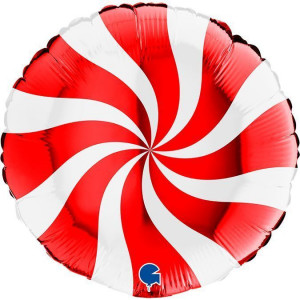 Логотип «Шар (18''/46 см) Круг, Леденец, Белый/Красный, 1 шт.»