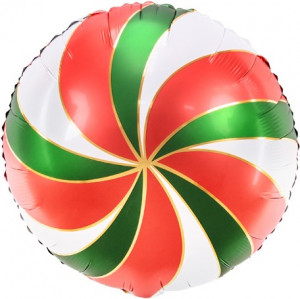 Логотип «Шар (18''/46 см) Круг, Леденец, Золотая полоска, Белый/Красный/Зеленый, 1 шт.»