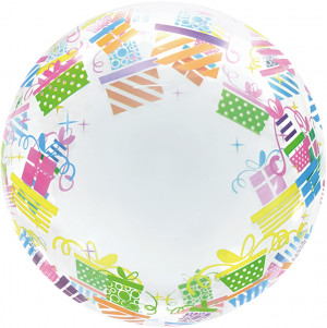 Логотип «Шар (20''/51 см) Deco Bubble, Разноцветные подарки, Прозрачный, Кристалл, 1 шт. в уп.»
