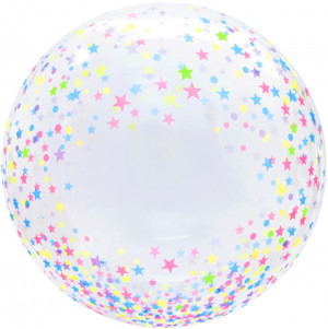 Логотип «Шар (20''/51 см) Deco Bubble, Разноцветные звездочки, Прозрачный, Кристалл, 1 шт. в уп.»