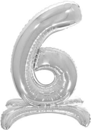 Логотип «Шар (32''/81 см) Цифра, 6 на подставке, Серебро, 1 шт. в уп.»