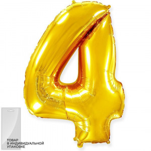 Логотип «Шар (32''/81 см) Цифра, 4, Золото, 1 шт. в уп.»