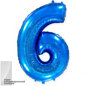 Логотип «Шар (32''/81 см) Цифра, 6, Синий, 1 шт. в уп.»