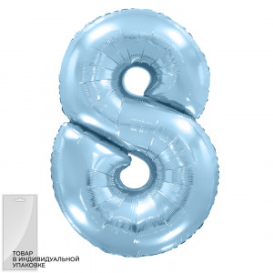 Логотип «Шар (40''/102 см) Цифра, 8, Голубой, Макарунс, 1 шт. в уп.»