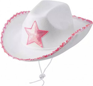 Логотип «Шляпа, Кантри Гламур, с розовой звездой, фетр, Белый, 1 шт.»