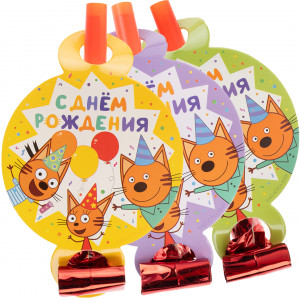 Логотип «Карнавальные язычки гудки, Три Кота, Играем вместе, Желтый, 11 см, 6 шт. в упак.»