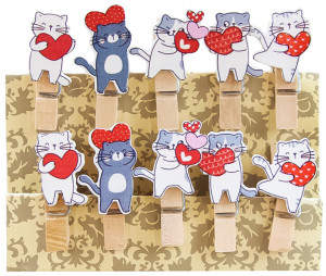 Логотип «Декоративные прищепки, Котики с сердечками, 3,5 см. Ассорти, 10 шт.»