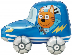 Логотип «Шар (29''/74 см) Фигура 3D, Три Кота, Коржик в машинке, 1 шт. в уп.»